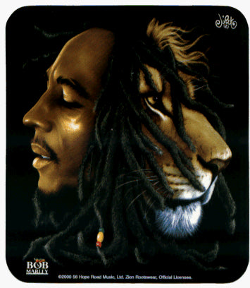 Bob Marley- Bob's Face with Lion of Judah on Black Both Facing Sideways- 4" x 4.5" Color Sticker