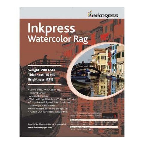 Watercolor Rag 200, Textured Surface, 15 mil, 95 Percent Bright, Single Sided, 4 x 6, 50 Sheets