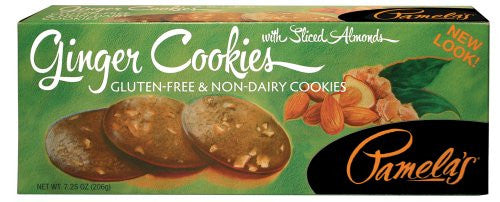Pamela's Products Gluten Free Cookies, Ginger with Sliced Almonds, 7.25-Ounce Boxes (Pack of 6)