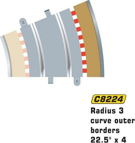 Scalextric- Radius 3 Curve Outer Borders 22.5 Degrees x 4