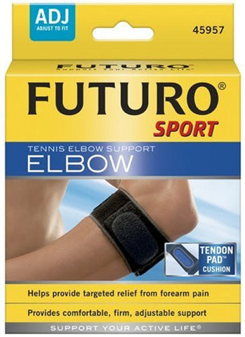 Futuro Tennis Elbow Support (w / tension pad), One Size/ADJ, Black, 1 Support (Pack of 2)