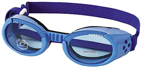 Shiny Blue ILS Doggles with Blue Lens & Straps - Small