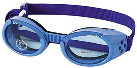 Shiny Blue ILS Doggles with Blue Lens & Straps - X-Small