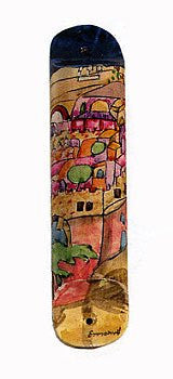 Large Wooden Mezuzah - Jerusalem MZL-16, 6x1.2x0.5 inch