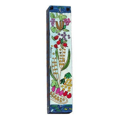 Large Wooden Mezuzah - The Seven Species, 6x1.2x0.5 inch