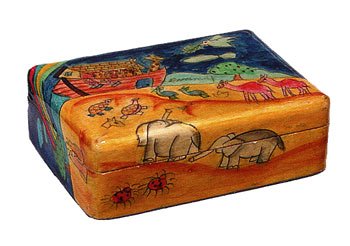 Wooden Painted Jewelry Box - Noah's Ark, 5x3.2x1.6 inch