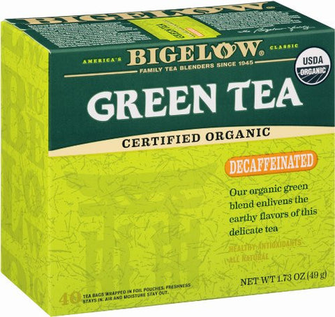 Bigelow Decaffeinated Organic Green Tea, 40-Count Boxes (Pack of 6)