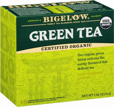 Bigelow Organic Green Tea, 40-Count Boxes (Pack of 6)