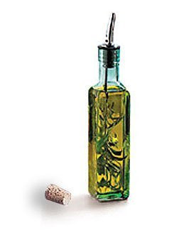 8 oz. Green Glass Oil Bottle, Stainless steel Pourer