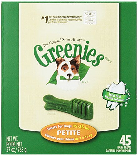 GREENIES Original Canine Dental Chews - Petite Size - Treat TUB-PAK Package (27 oz.) - 45 Count