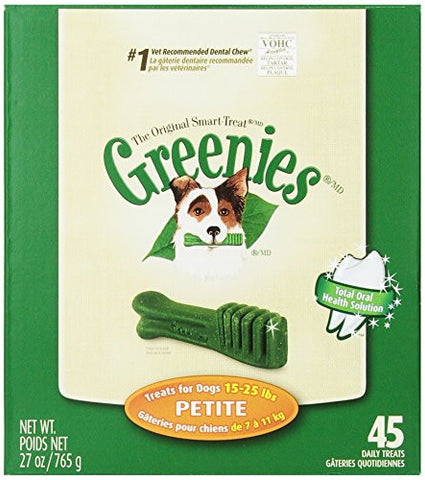 GREENIES Original Canine Dental Chews - Petite Size - Treat TUB-PAK Package (27 oz.) - 45 Count