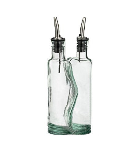 8.5 oz Carded Gemelli Puzzle Green Glass Oil & Vinegar Set, S/S Pourers