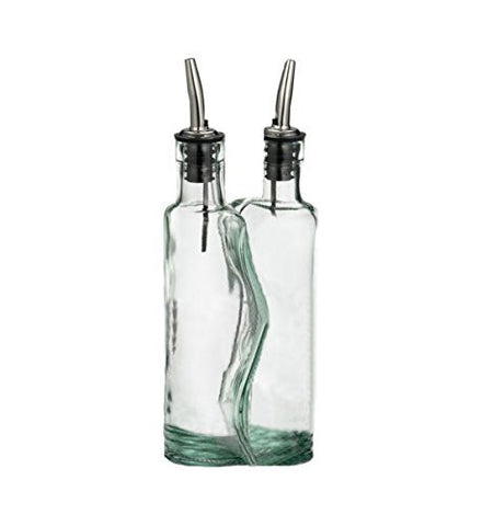 8.5 oz Carded Gemelli Puzzle Green Glass Oil & Vinegar Set, S/S Pourers