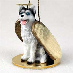 Husky Black & White W/blue Eyes Pet Angel Ornament
