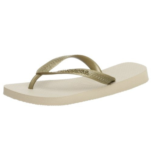 Havaianas Women's Metallic Flip Flop,, Beige/Golden, 41/42 BR/11-12 M US