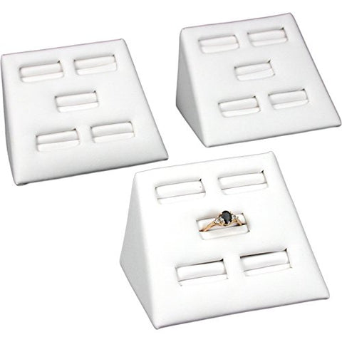 White Faux Leather Ring (5 rings)Display, 3 3/4"W x 2 1/2"D x 2"H