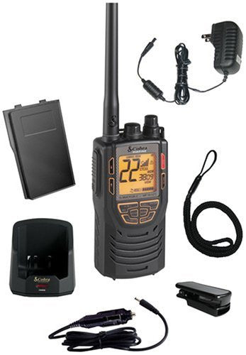 Cobra Compact 5 Watt (3 Power Selections) Marine VHF & GMRS Handheld Radio with JIS7 Submersible Standards, Tri-Watch NOAA Weather