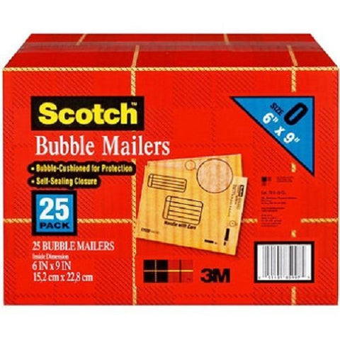 Scotch 3M Bubble Mailers Size 0, 6x9-inch 25ct