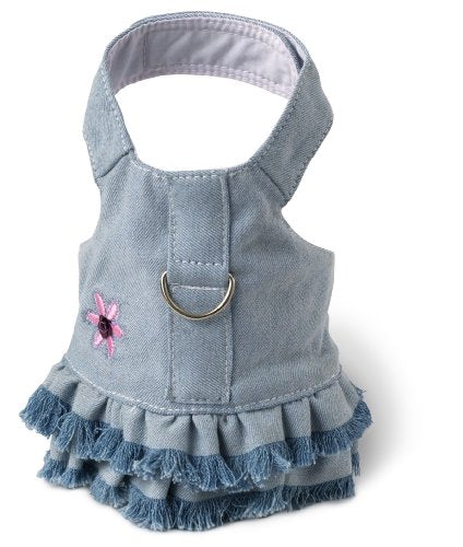 Doggles Harness Dress Blue Jean Fringe Denim - XXS