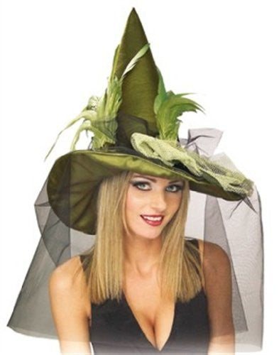 Green Witch Hat w/Feather & Veil