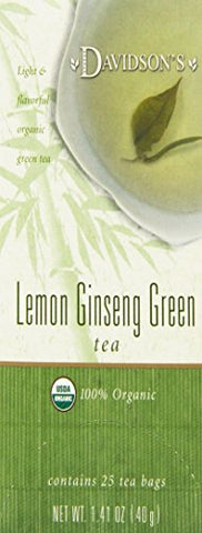 Davidson's Organics Lemon Ginseng Green, Box of 25 individually wrapped Tea Bags