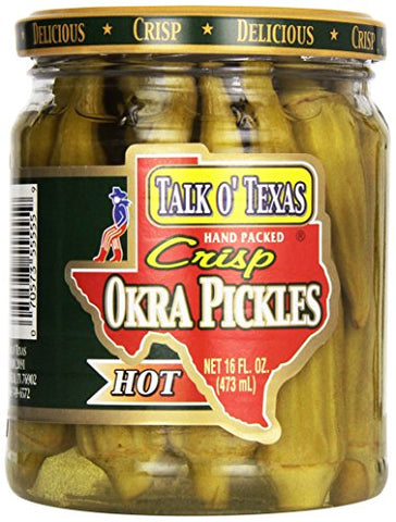 Talk of Texas Pickled Hot Okra 16 oz