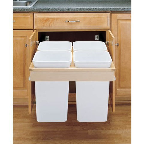 Four-Bin 27 Quart Waste Container for 1 1/2" Faceframes for 24"w Cab Opening Natural / White 24" W x 23-1/4 to 24-1/2" D x 18" H