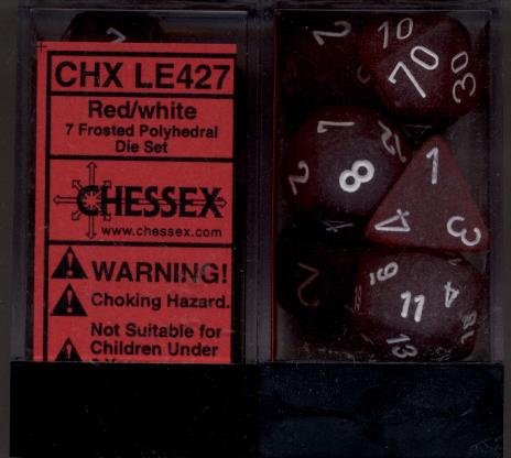 Chessex  - RPG Dice Sets: Red/White Frosted Polyhedral 7-Die Set
