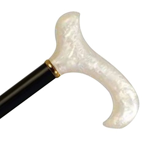Wood Cane With Acrylic Pearl Derby Handle and Collar, Black Stain