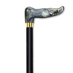 Wood Cane With Gray Marble Palm Grip Handle Left, Black Stain