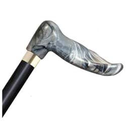 Wood Cane With Gray Marble Palm Grip Handle Left, Black Stain