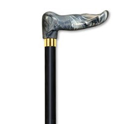 Wood Cane With Gray Marble Palm Grip Handle Right, Black Stain