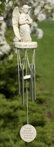 Joseph Studio Praying Angel Windchime w/ Verse "I'm With You Always", 3.25"W x 2.38"D x 18"L