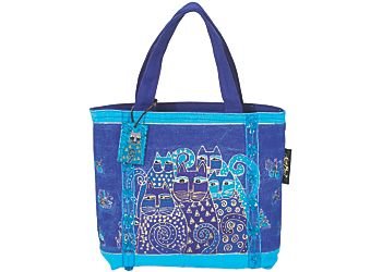 Laurel Burch Indigo Cats Small Tote Bag, 11"x 3"x 8"