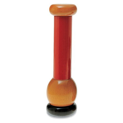 Pepper mill in beech-wood, black, red and yellow.h 9 in.