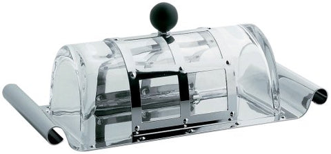 Graves Butter dish in steel mirror polished with lid in crystal- 7¾ x 3½ in.