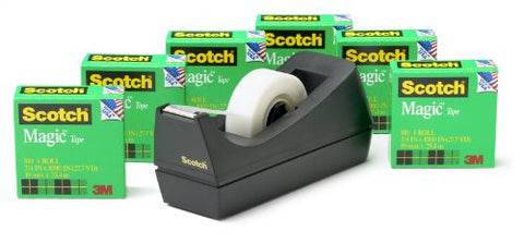 Scotch Magic Tape 6-Roll with Black Dispenser, 3/4 x 1000 Inches