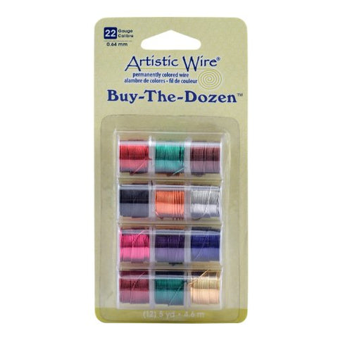 Artistic Wire, 22 Gauge (.64 mm), Buy-The-Dozen, Assorted Colors, 5 yd (4.5 m) each, 12 spools