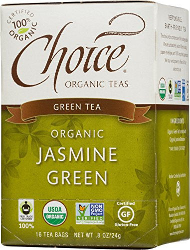 CHOICE ORGANIC TEAS 6/16 Bag-Fair Trade Certified Teas Jasmine Green At least 95% Organic 6/16 BAG