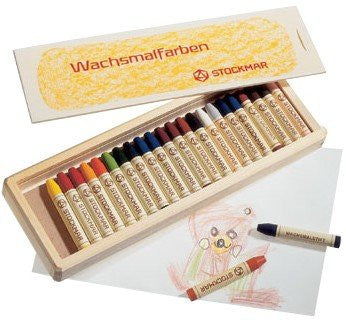 Stockmar Beeswax 24 Stick Crayons in Wooden Storage Case