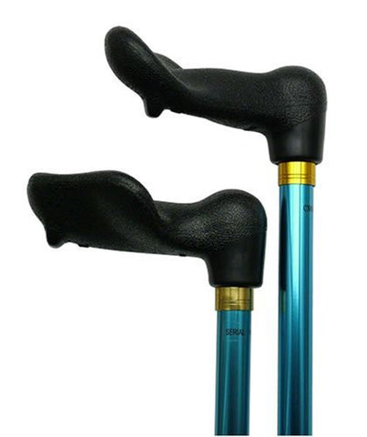 Right Hand Palm Shape Grip Handle Cane W/Alum. Nut Blue