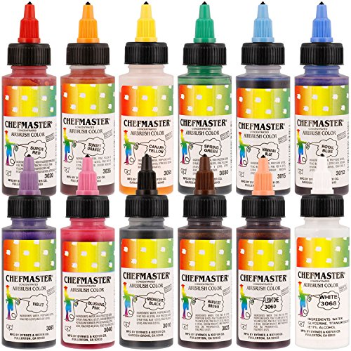 Chefmaster Airbrush Color-Variety Pack, 2 Oz Set of 12