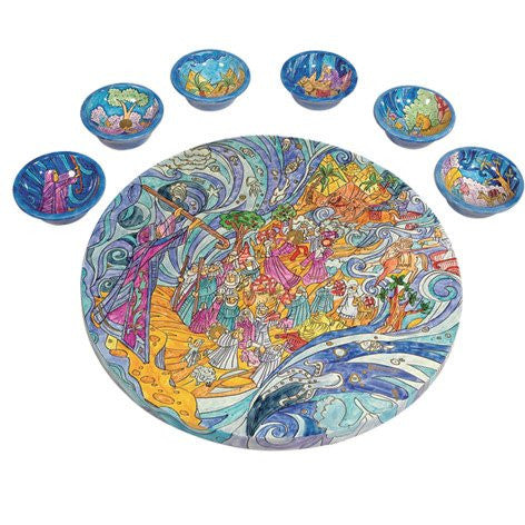 Seder Plate and Six Bowls - The Exodus from Egypt, 12.6x2 inch