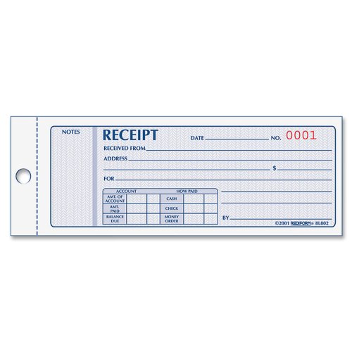 REDIFORM MONEY RECEIPT BOOK 100 Duplicates (2 3/4" x 7")