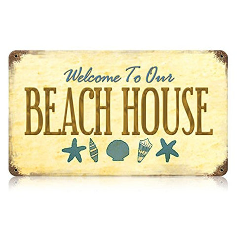 Beach House vintage metal sign measures 14 inches by 8 inches