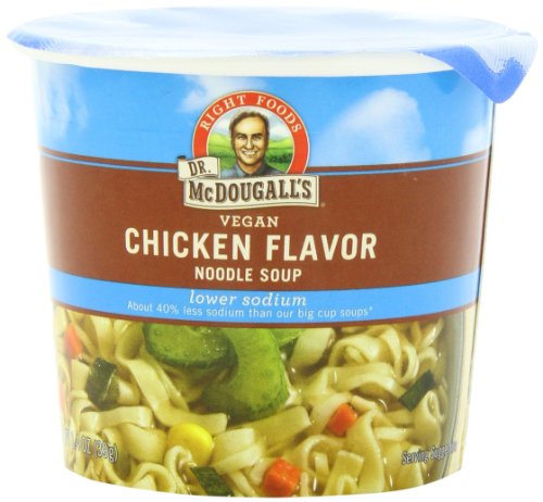 Dr. McDougall's Right Foods Vegan Chicken Flavor Noodle Soup, Light Sodium, 1.4-Ounce Cups (Pack of 6)