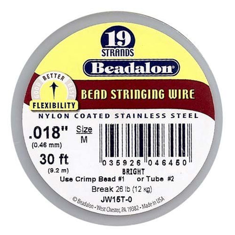 19 Strand Stainless Steel Bead Stringing Wire, .018 in (0.46 mm), Bright, 30 ft (9.2 m)