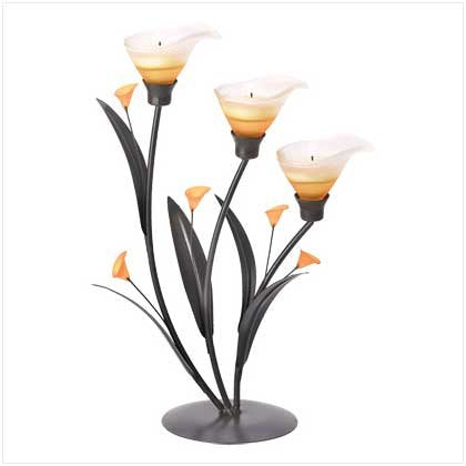 Amber Lilies Tealight Holder (9.38" x 4.75" x 13.4)