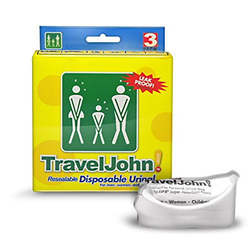 Resealable Travel John Urinal, 3-pack, 6" X 13", Folded: 2" X 2" X 5", Volume(max):28 Oz.(800 C.c)