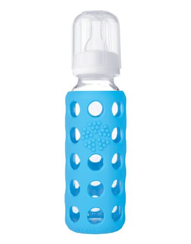 Lifefactory Glass Baby Bottle with Silicone Sleeve, Sky Blue, 9 Ounce